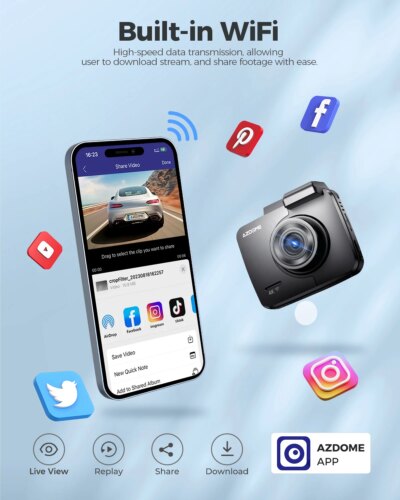 AZDOME Dash Cam GS63H 4K HD Dash Car Camera Night Vision WDR Car DVR Built-In GPS Wi-Fi G-Sensor Motion Detection - Image 3