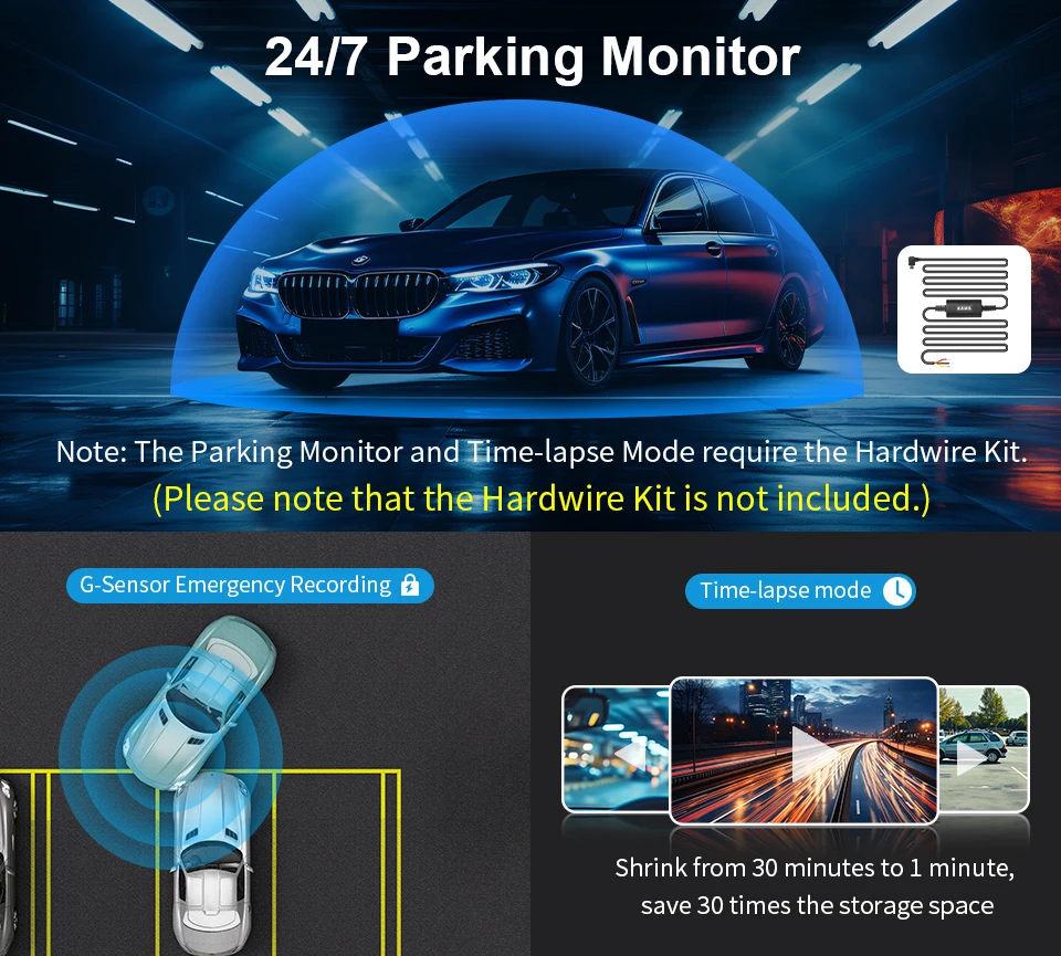 2K Dash Camera For Cars DVR KAWA Dash Cam MINI 3 Video Recorder Emergency Voice Control Night Vision WiFi APP Monitor Dashcam