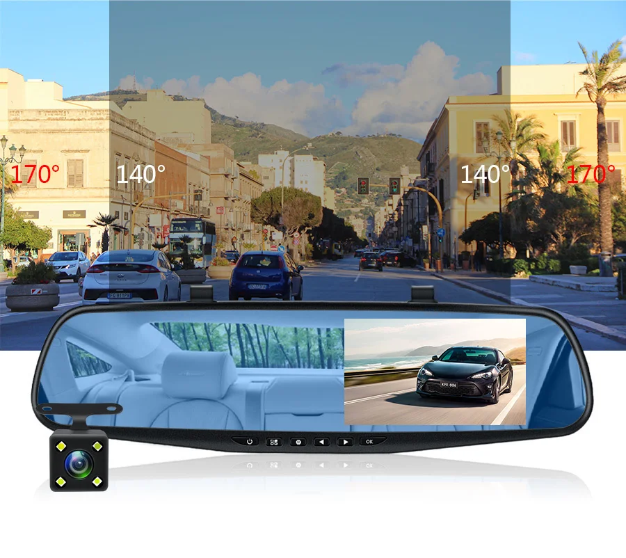 E-ACE Dash Cam 4.3 Inches Car DVR Rearview Mirror Driving Recorder Dual Lens Front and Rear Camera Video Recorder Black Box E-ACE Dash Cam 4.3 Inches Car DVR Rearview Mirror Driving Recorder Dual Lens Front and Rear Camera Video Recorder Black Box