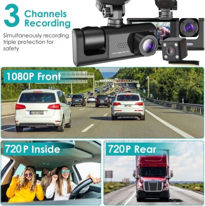 1080P Car Dvr 3 Camra Dash Cam for Cars Camera for Vehicle Recorder Video Front and Rear Camera W/ IR Night Vision Dashcam - Image 2