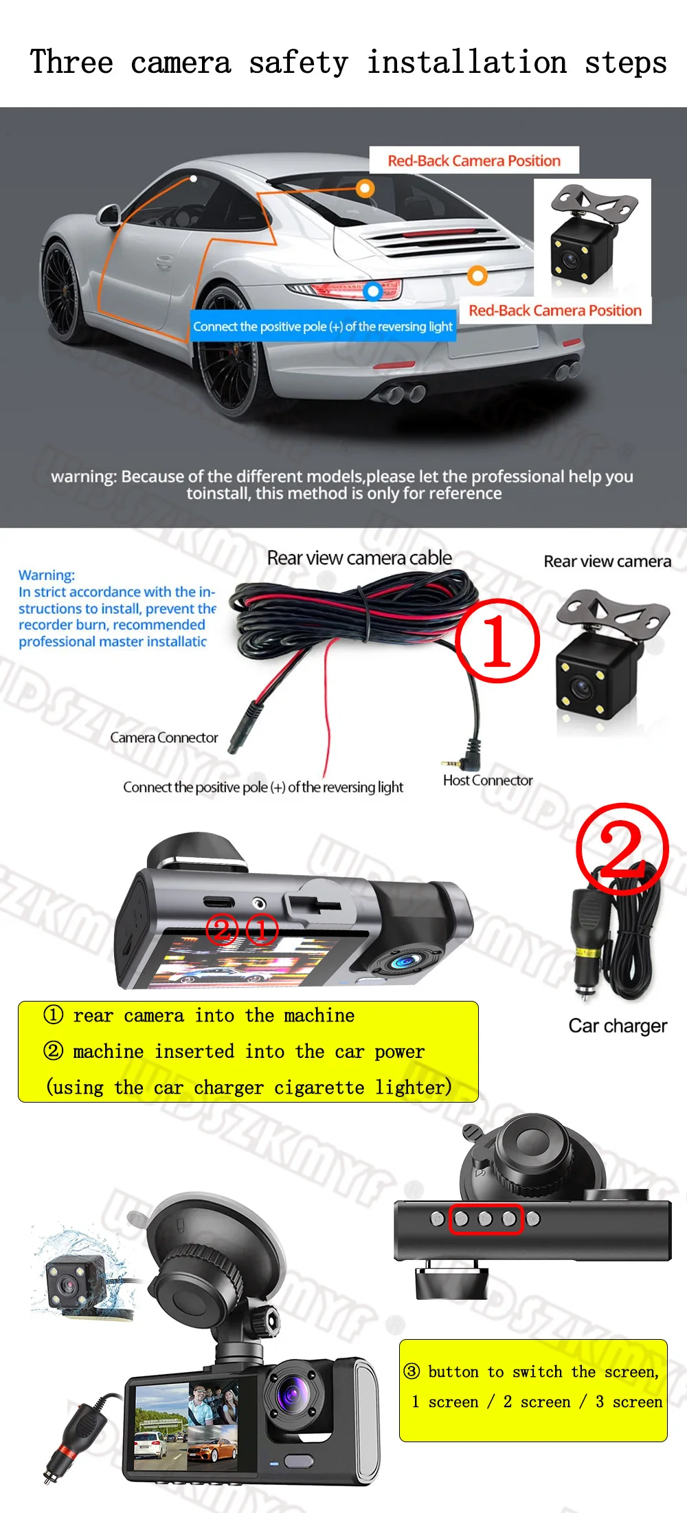 1080P Car Dvr 3 Camra Dash Cam for Cars Camera for Vehicle Recorder Video Front and Rear Camera W/ IR Night Vision Dashcam 1080P Car Dvr 3 Camra Dash Cam for Cars Camera for Vehicle Recorder Video Front and Rear Camera W/ IR Night Vision Dashcam