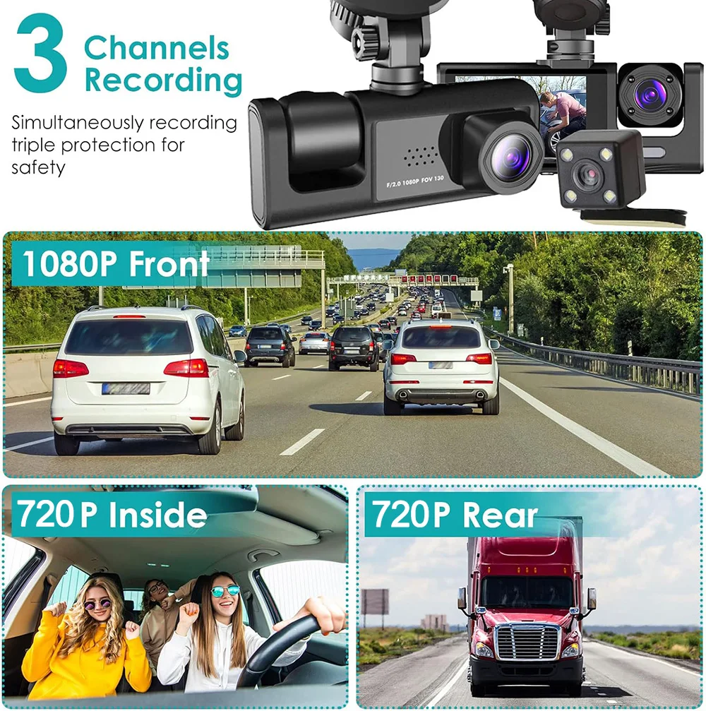 1080P Car Dvr 3 Camra Dash Cam for Cars Camera for Vehicle Recorder Video Front and Rear Camera W/ IR Night Vision Dashcam 1080P Car Dvr 3 Camra Dash Cam for Cars Camera for Vehicle Recorder Video Front and Rear Camera W/ IR Night Vision Dashcam