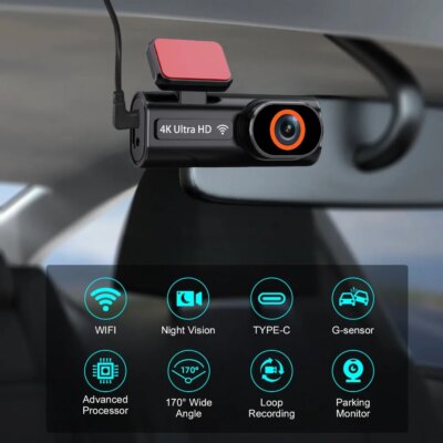 Aprilboy 4K WIFI Dash Cam Mini CAR DVR Front and Rear Dual Lens With 1080P Black Box Room Night Vision Camera Parking Monitor - Image 2