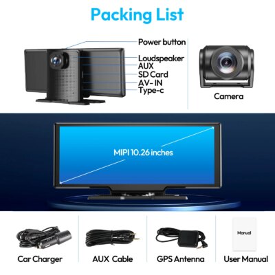 10" 4K Portable Dash Cam Portable Car Radio Apple CarPlay Android Auto +1080P Camera GPS - Image 5