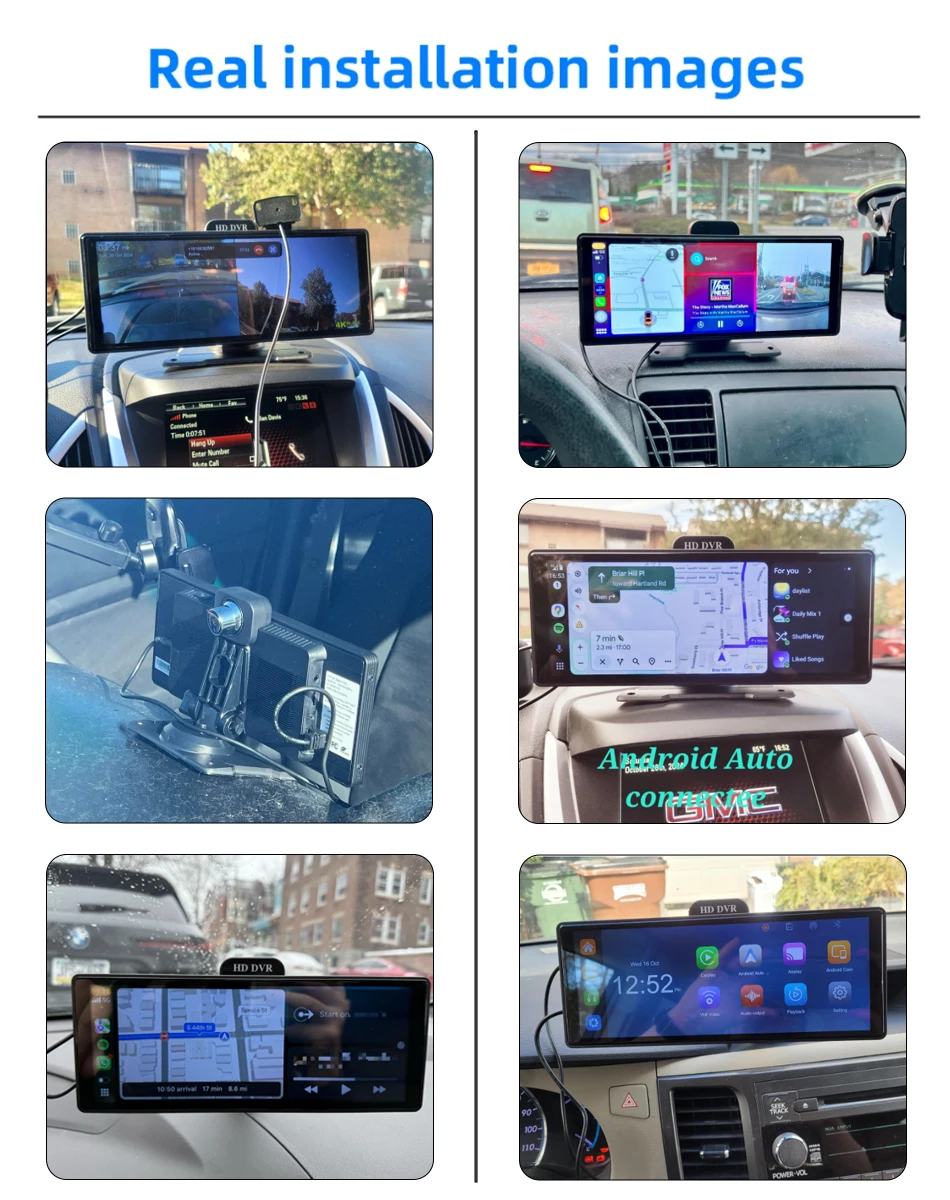 11.26 Inch 4K DVR Wireless CarPlay & Android Auto Dash Cam Bluetooth Audio GPS Navigation Dashboard Dual Lens Video Recorder