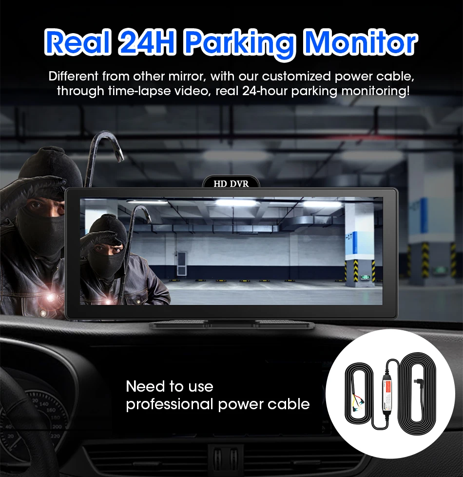 11.26 Inch 4K DVR Wireless CarPlay & Android Auto Dash Cam Bluetooth Audio GPS Navigation Dashboard Dual Lens Video Recorder