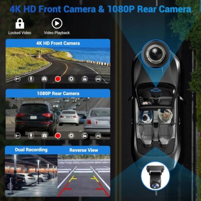 11.26 Inch 4K DVR Wireless CarPlay & Android Auto Dash Cam Bluetooth Audio GPS Navigation Dashboard Dual Lens Video Recorder - Image 5