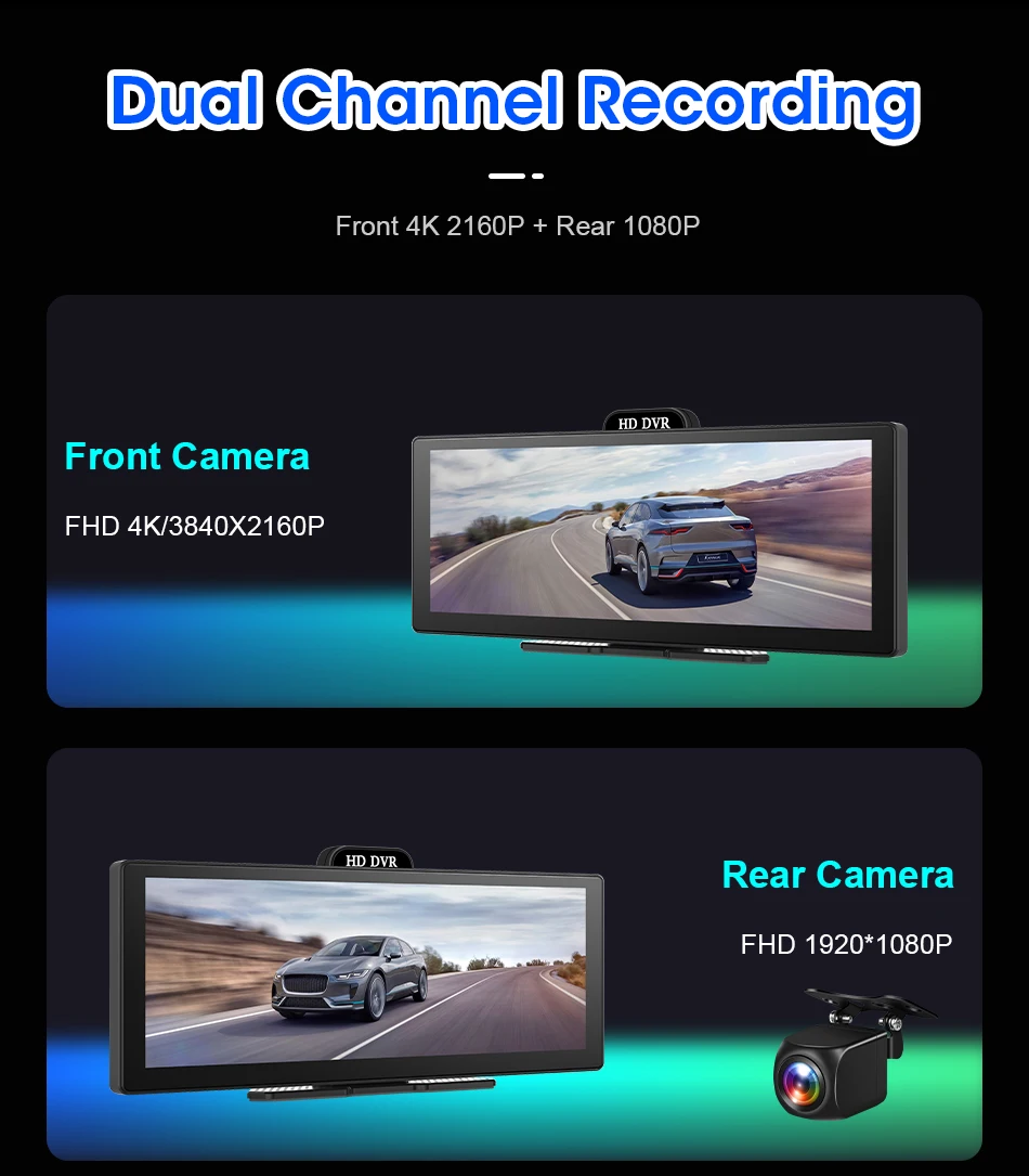 11.26 Inch 4K DVR Wireless CarPlay & Android Auto Dash Cam Bluetooth Audio GPS Navigation Dashboard Dual Lens Video Recorder 11.26 Inch 4K DVR Wireless CarPlay & Android Auto Dash Cam Bluetooth Audio GPS Navigation Dashboard Dual Lens Video Recorder