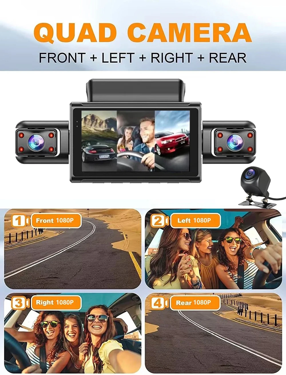 360° Car Dash Cam 4 Channels Video Recorder 1080P Car DVR 24H Parking Monitor Front Right With Rear View Night Vision Black Box 360° Car Dash Cam 4 Channels Video Recorder 1080P Car DVR 24H Parking Monitor Front Right With Rear View Night Vision Black Box