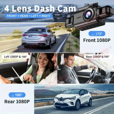 360° Car Dash Cam 4 Channels Video Recorder 1080P Car DVR 24H Parking Monitor Front Right With Rear View Night Vision Black Box - Image 2