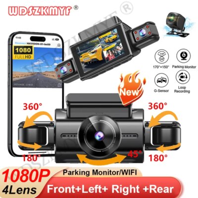 360° Car Dash Cam 4 Channels Video Recorder 1080P Car DVR 24H Parking Monitor Front Right With Rear View Night Vision Black Box