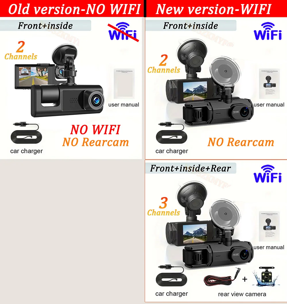 WIFI APP Control Car Dvr 2/3 Channel 1080P Dash Cam for Cars Front and Rear View Recorder Video Car Camera for Car Assecories WIFI APP Control Car Dvr 2/3 Channel 1080P Dash Cam for Cars Front and Rear View Recorder Video Car Camera for Car Assecories
