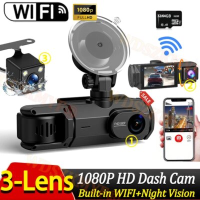 WIFI APP Control Car Dvr 2/3 Channel 1080P Dash Cam for Cars Front and Rear View Recorder Video Car Camera for Car Assecories