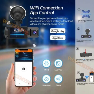 WIFI APP Control Car Dvr 2/3 Channel 1080P Dash Cam for Cars Front and Rear View Recorder Video Car Camera for Car Assecories - Image 4