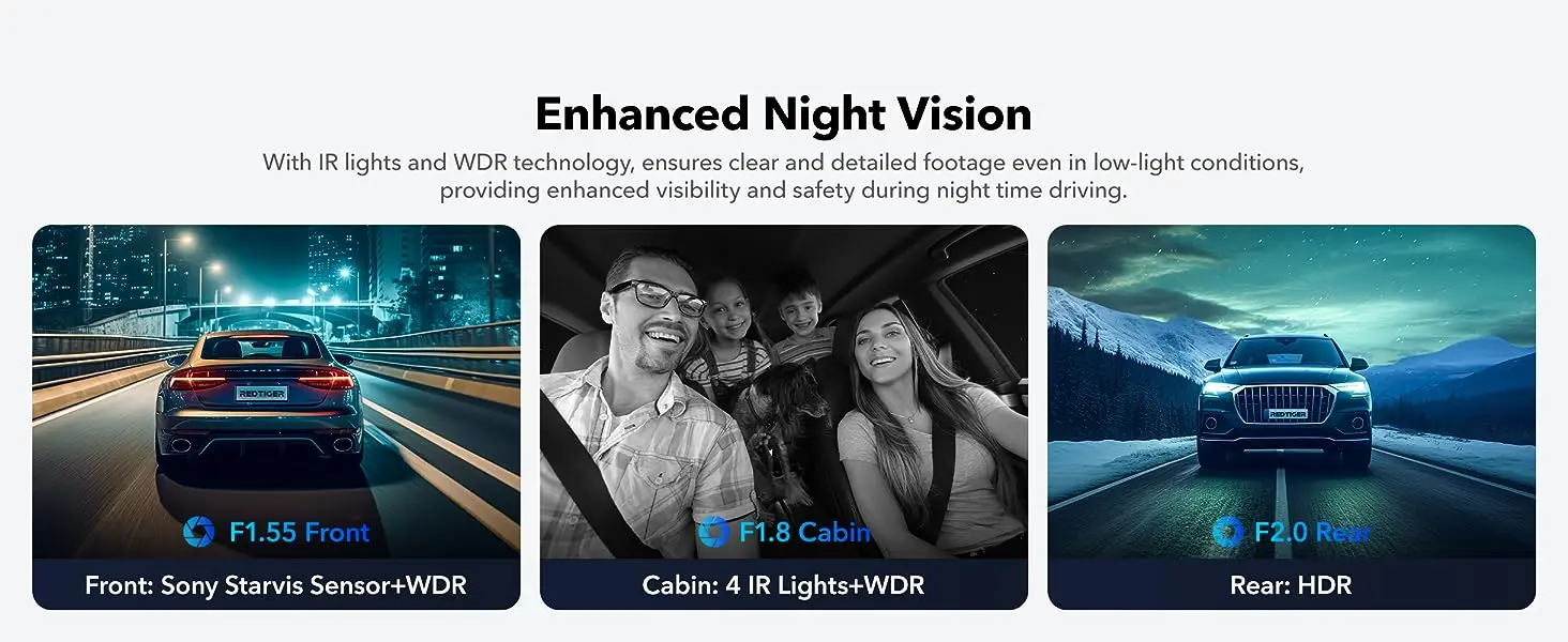 REDTIGER 3 Channel Car Camera 4k Dash Camera for IR Night Vision Car Dvr for 5G WiFi Triple Car Cameras Built-in GPS WDR
