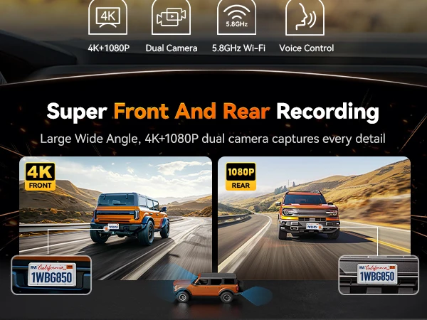 WOLFBOX G850 Front and Rear 4K 5.8Ghz WIFI Voice Control Dash Cam Car Camera WDR 1080P Dash Camera GPS Night Vision 24H Parking WOLFBOX G850 Front and Rear 4K 5.8Ghz WIFI Voice Control Dash Cam Car Camera WDR 1080P Dash Camera GPS Night Vision 24H Parking