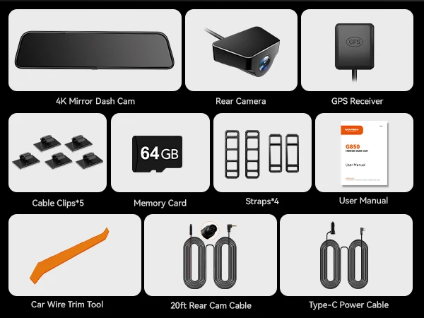 WOLFBOX G850 Front and Rear 4K 5.8Ghz WIFI Voice Control Dash Cam Car Camera WDR 1080P Dash Camera GPS Night Vision 24H Parking WOLFBOX G850 Front and Rear 4K 5.8Ghz WIFI Voice Control Dash Cam Car Camera WDR 1080P Dash Camera GPS Night Vision 24H Parking