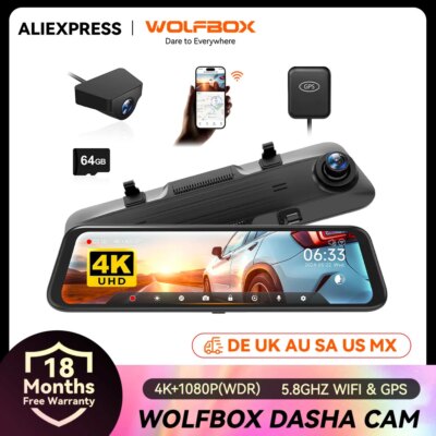 WOLFBOX G850 Front and Rear 4K 5.8Ghz WIFI Voice Control Dash Cam Car Camera WDR 1080P Dash Camera GPS Night Vision 24H Parking