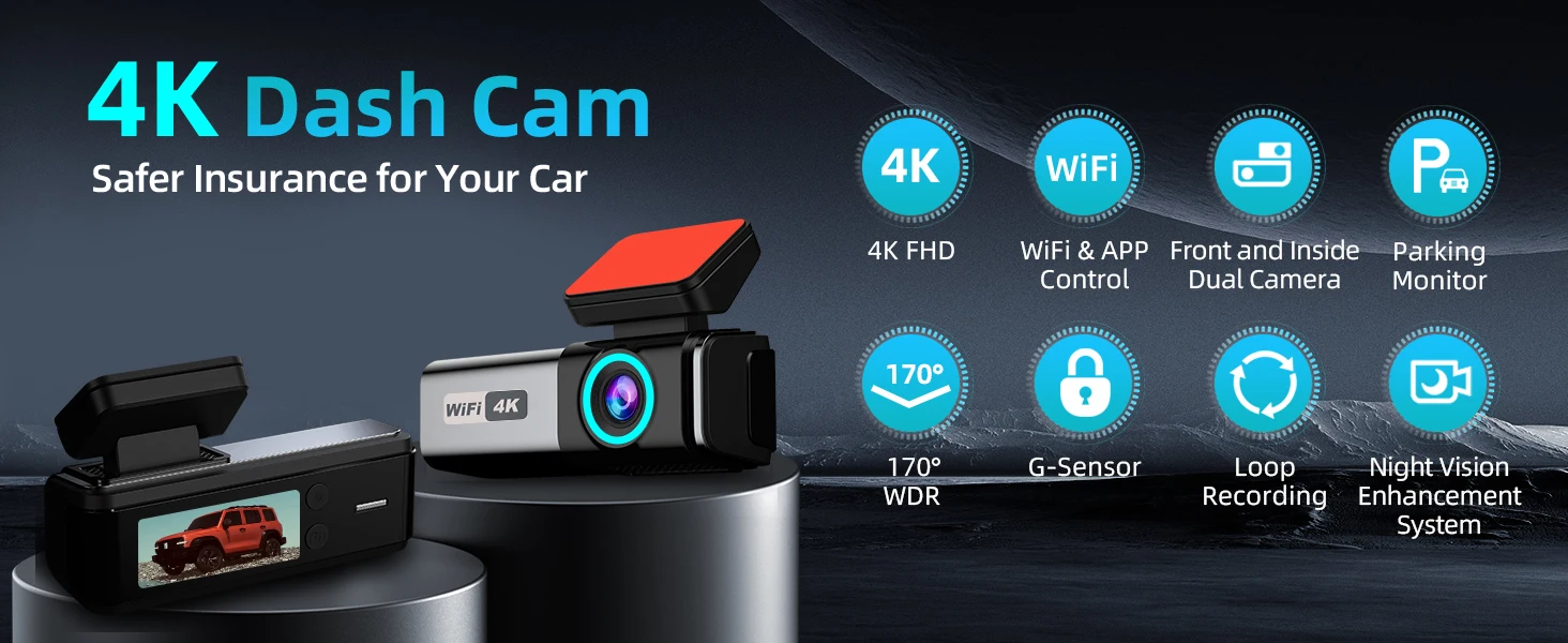 Aprilboy 4K WIFI Dash Cam 2160P Car DVR Front and Rear Dual Lens Auto Car Camera with Night Vision G-Sensor 24H Parking Monitor Aprilboy 4K WIFI Dash Cam 2160P Car DVR Front and Rear Dual Lens Auto Car Camera with Night Vision G-Sensor 24H Parking Monitor