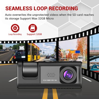 Dash Cam W/ IR Night Vision Loop Recording & 2" IPS Screen 1080P 3 Camera ， DVR recorder, video recorder, Vehicle DVR - Image 3