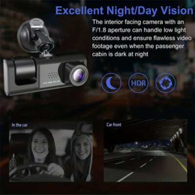 Dash Cam W/ IR Night Vision Loop Recording & 2" IPS Screen 1080P 3 Camera ， DVR recorder, video recorder, Vehicle DVR - Image 2