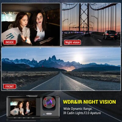 Dash Cam W/ IR Night Vision Loop Recording & 2" IPS Screen 1080P 3 Camera ， DVR recorder, video recorder, Vehicle DVR - Image 4