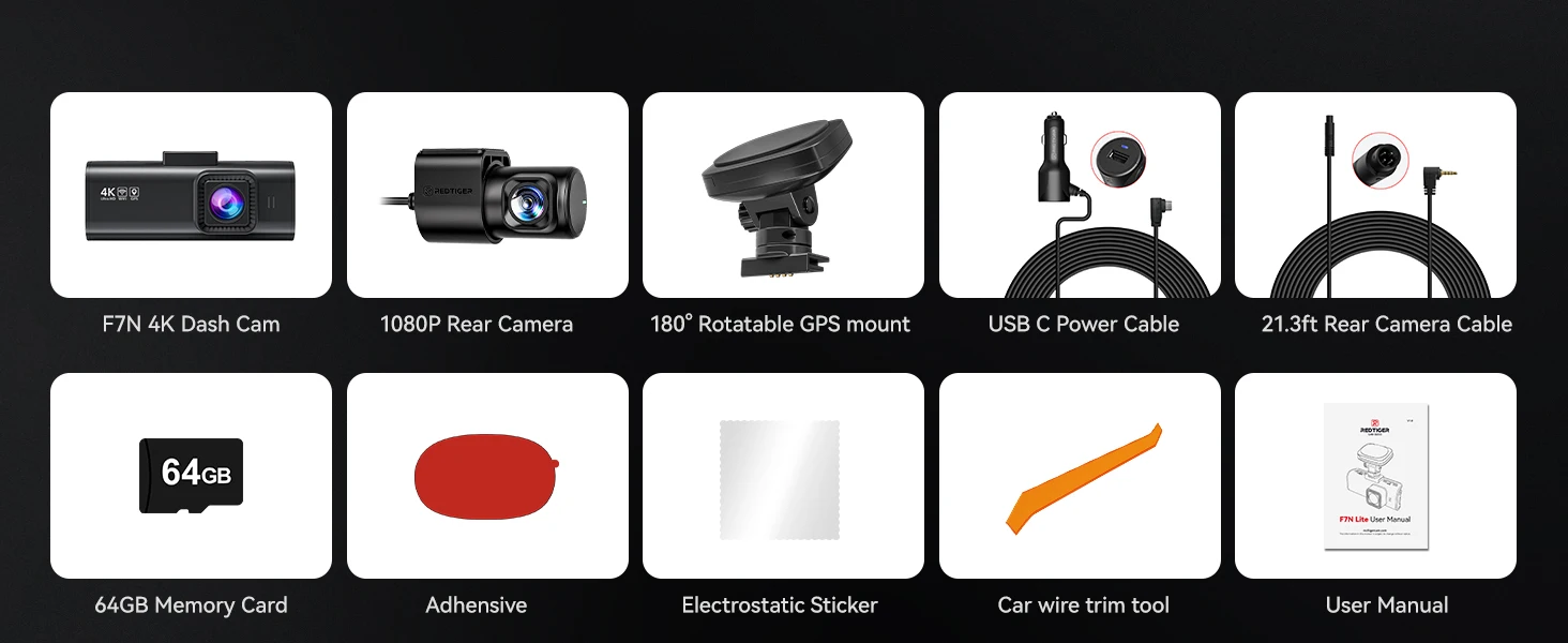 REDTIGER F7N PRO Dash Camera 4K Video Recorder  Built In WiFi GPS FOV 170 Dash Cam With SONY STARVIS 2 SENSOR Night Vision