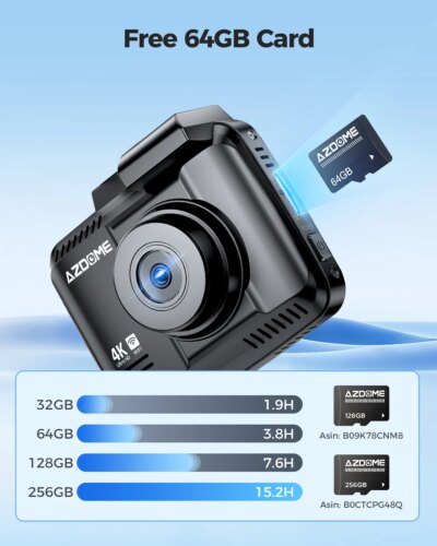 AZDOME Dash Cam GS63H Pro 4K+1080P 2.4" IPS Screen 150°FOV Built-in ADAS WiFi 6 GPS Car DVR G-Sensor 24H Parking Monitor Camare - Image 6