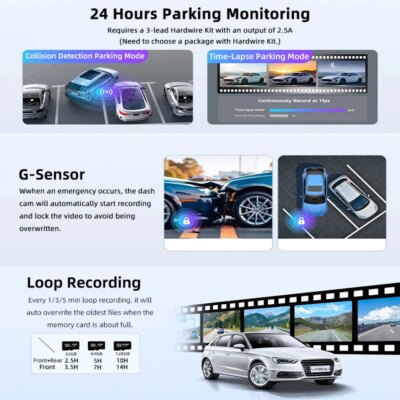 ACCEO Dash Cam WIFI GPS Mini Car DVR Front 4K and Rear 1080P Dual Lens Room Camera Night Vision 24H Parking Monitor Black Box - Image 5
