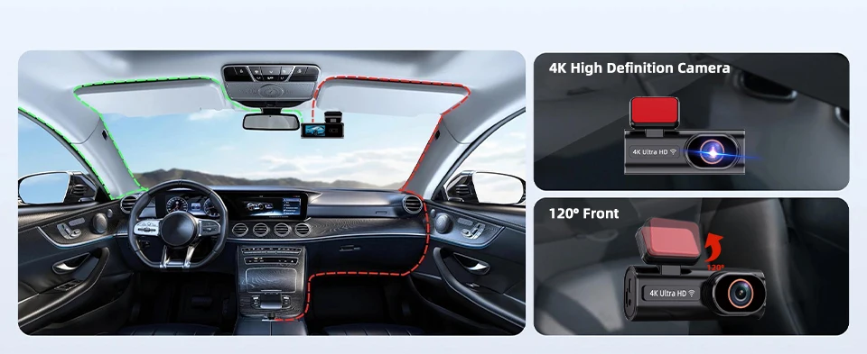 ACCEO Dash Cam WIFI GPS Mini Car DVR Front 4K and Rear 1080P Dual Lens Room Camera Night Vision 24H Parking Monitor Black Box