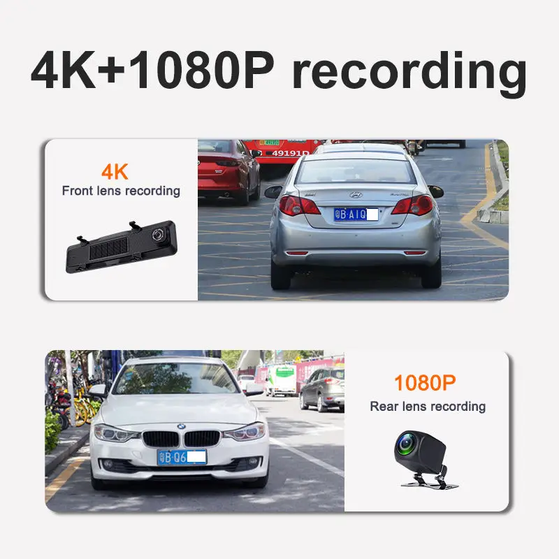 12InchDash Cam 4K 3840*2160P Car Mirror Video Recording Carplay & Android Auto Wireless Connection 5G WiFi GPS Navigation FM AUX