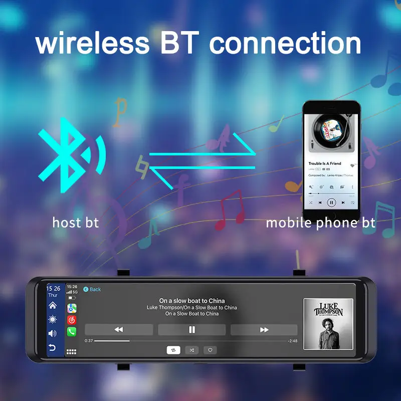 12InchDash Cam 4K 3840*2160P Car Mirror Video Recording Carplay & Android Auto Wireless Connection 5G WiFi GPS Navigation FM AUX