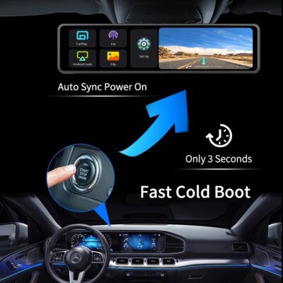 12InchDash Cam 4K 3840*2160P Car Mirror Video Recording Carplay & Android Auto Wireless Connection 5G WiFi GPS Navigation FM AUX - Image 4