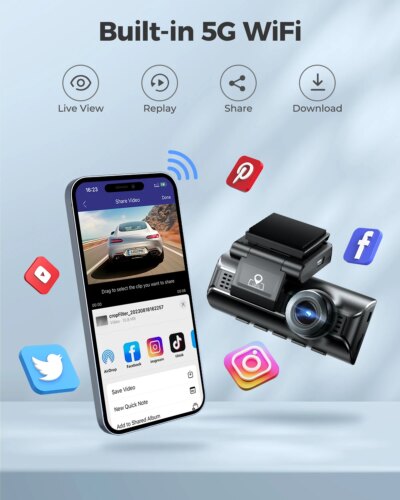 AZDOME M550 Pro 5.8Ghz WiFi 2/3 Channel Dash Cam 4K+1080P Built-in GPS 3.19" IPS Screen Car DVR IR Night Vision 24H Parking Mode - Image 4