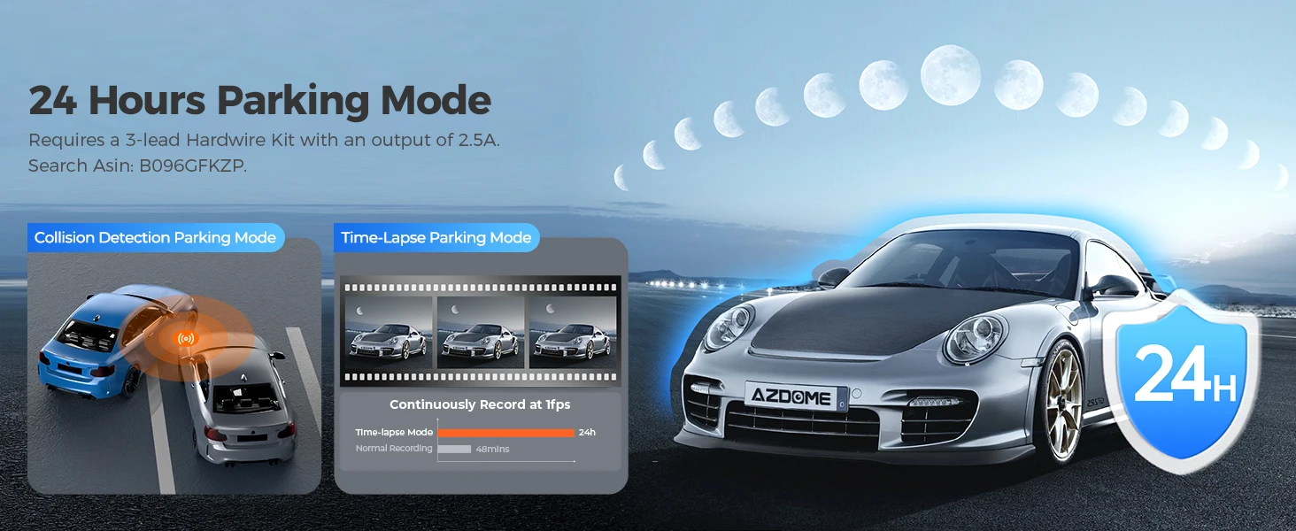 AZDOME Dash Cam M300S 4K+1080P Dual Dash Car Camera Built-in 5.8GHz WiFi GPS Car DVR 24H Parking Mode Night Vision Black Box