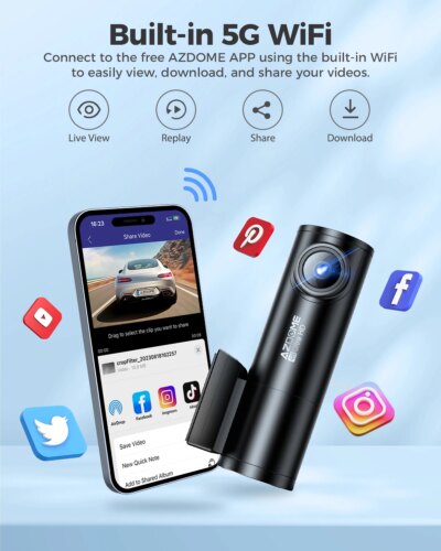 AZDOME Dash Cam M300S 4K+1080P Dual Dash Car Camera Built-in 5.8GHz WiFi GPS Car DVR 24H Parking Mode Night Vision Black Box - Image 5