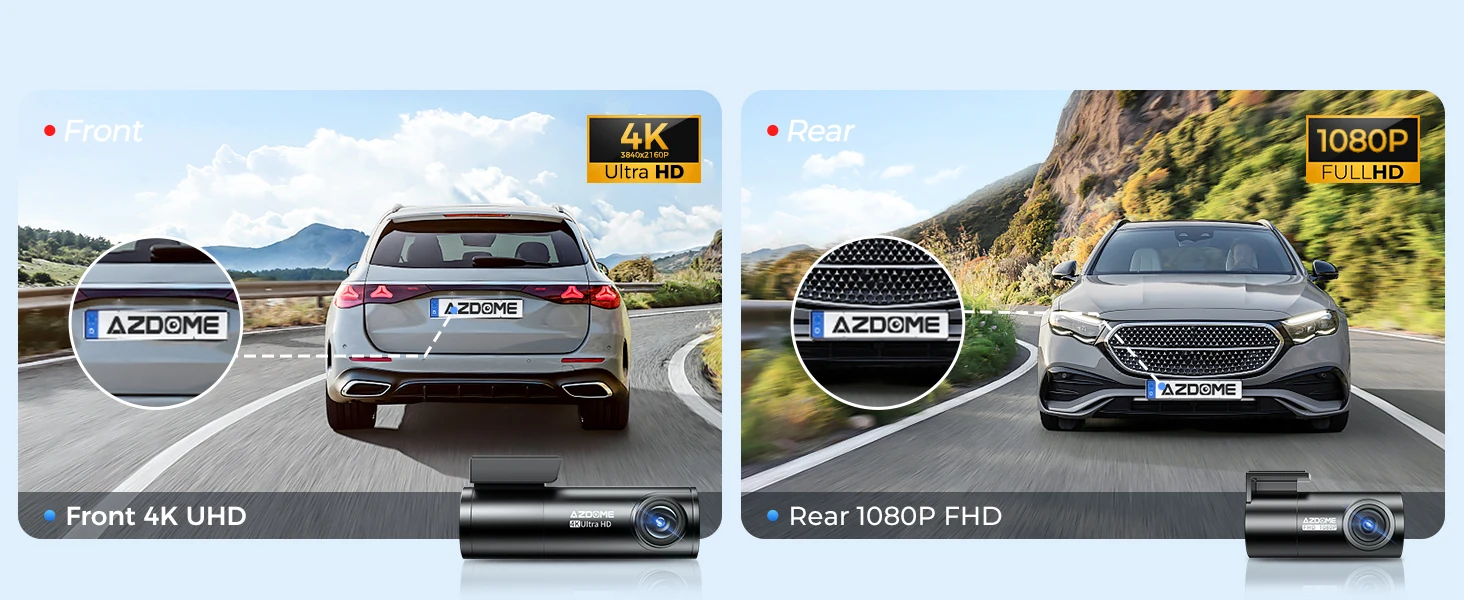 AZDOME Dash Cam M300S 4K+1080P Dual Dash Car Camera Built-in 5.8GHz WiFi GPS Car DVR 24H Parking Mode Night Vision Black Box
