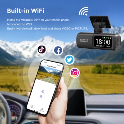 UHD 4K Dash Cam Dual Lens Driving Recorder Car DVR 1080P Rear Lens Camera Built-In WiFi GPS 24-Hour Parking Monitoring Black Box - Image 4