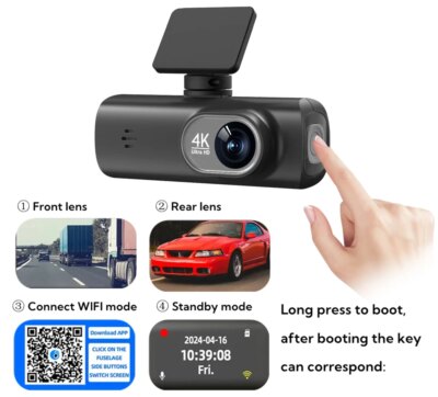 UHD 4K Dash Cam Dual Lens Driving Recorder Car DVR 1080P Rear Lens Camera Built-In WiFi GPS 24-Hour Parking Monitoring Black Box - Image 6