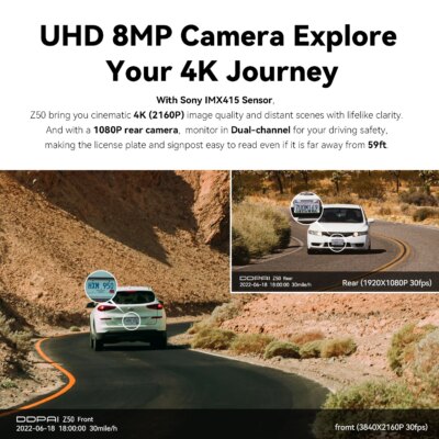 DDPAI Dash Cam Z50 Front and Rear 4K, Cam Car Camera with 2160P Front +1080P Rear, Built-in WiFi GPS, Dual Dash Camera for Cars - Image 2