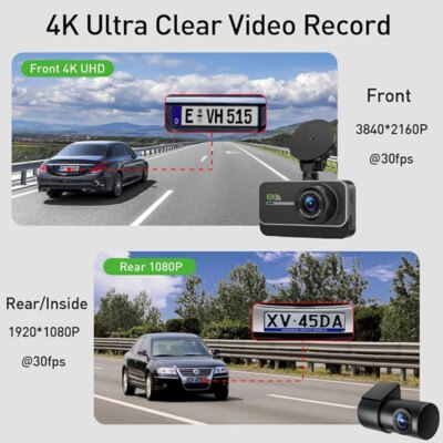 4K WiFi Dual Dash Cam Real 4K Optional rear/ cabin cam Installation 3"IPS NightVision 24H Parking Mode Dashboard Camera Recorder - Image 2