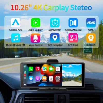 10.26" 4K Dash Cam ADAS Wireless Carplay & Android Auto Car DVR 5G WiFi GPS Navigation Rearview Camera Dashboard Video Recorder - Image 2
