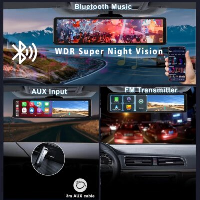 11.26" 4K 2160P Car Dvr Carplay Android Auto Dash Cam GPS WIFI BT FM Stream Rear View Mirror Dashcam Dvrs Camera Drive Recorder - Image 5