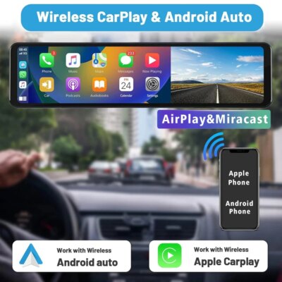 11.26" 4K 2160P Car Dvr Carplay Android Auto Dash Cam GPS WIFI BT FM Stream Rear View Mirror Dashcam Dvrs Camera Drive Recorder - Image 2