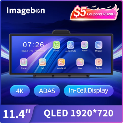 Imagebon H70 Pro 11.4″ 4K ADAS Dash Cam QLED In-Cell Display Wireless CarPlay & Android Auto Dual Recording Night Vision Car DVR