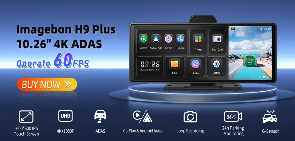 Imagebon H70 Pro 11.4″ 4K ADAS Dash Cam QLED In-Cell Display Wireless CarPlay & Android Auto Dual Recording Night Vision Car DVR