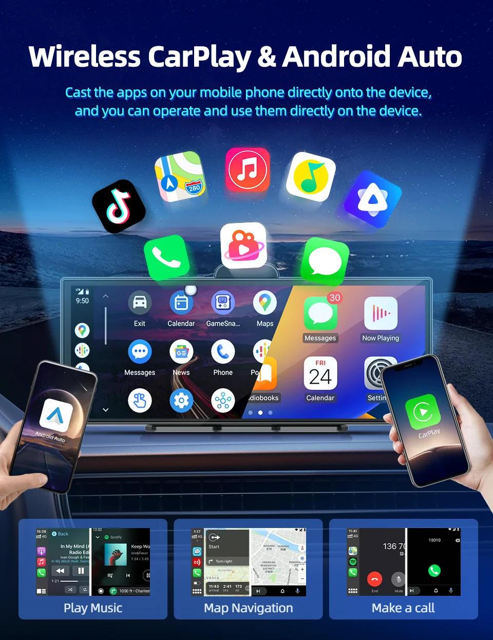 Imagebon H70 Pro 11.4″ 4K ADAS Dash Cam QLED In-Cell Display Wireless CarPlay & Android Auto Dual Recording Night Vision Car DVR