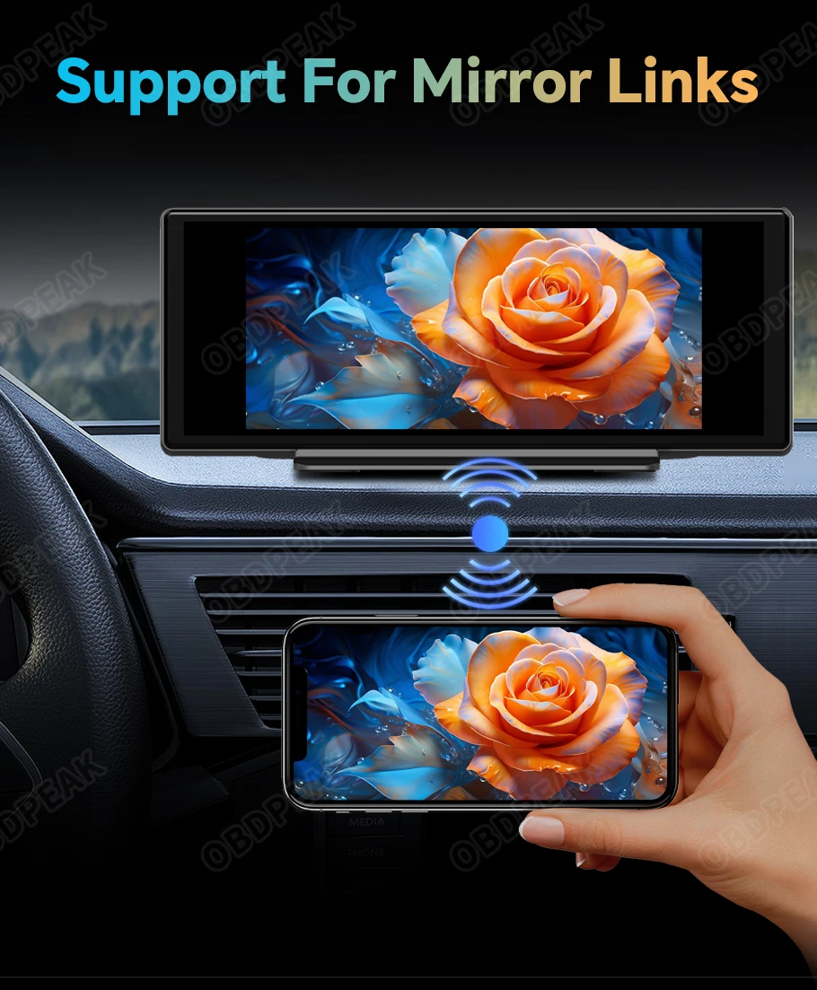 OBDPEAK K50 10.26'' Dashboard 4G+64G Android 13 AI Screen Dash Cam GPS Navigation Carplay Android AUTO Dual Lens Video Recorder