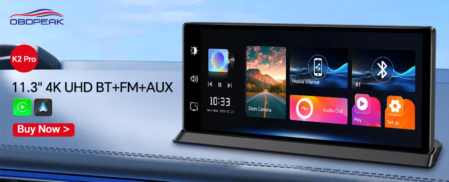 OBDPEAK K50 10.26'' Dashboard 4G+64G Android 13 AI Screen Dash Cam GPS Navigation Carplay Android AUTO Dual Lens Video Recorder