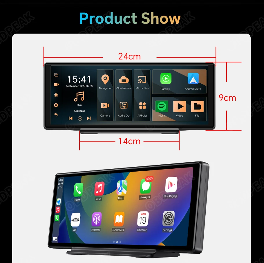 OBDPEAK K50 10.26'' Dashboard 4G+64G Android 13 AI Screen Dash Cam GPS Navigation Carplay Android AUTO Dual Lens Video Recorder